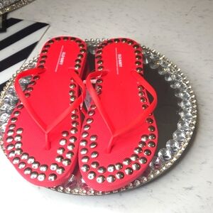 Nwt Red Viral Studded Flip Flops 8